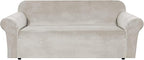H.VERSAILTEX Stretch Velvet Sofa Covers for 3 Cushion Couch Covers Furniture Protector Soft with Non Slip Elastic Bottom, Crafted from Thick Comfy Rich Velour (Large Sofa 90"-97", Oatmeal)