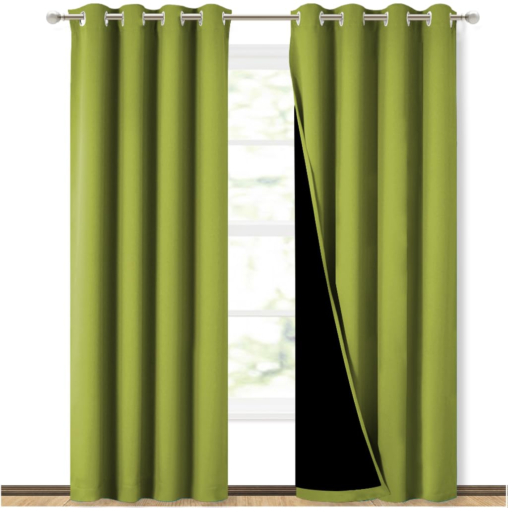 NICETOWN 100% Blackout Curtains 84 inches Long, Fresh Green, 52 inches Wide, Pair of Energy Smart & Noise Blocking Out Drapes for Baby Room Window, Thermal Insulated Guest Room Lined Window Dressing
