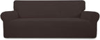 Easy-Going Stretch 4 Seater Sofa Slipcover 1-Piece Sofa Cover Furniture Protector Couch Soft with Elastic Bottom for Kids, Polyester Spandex Jacquard Fabric Small Checks Chocolate