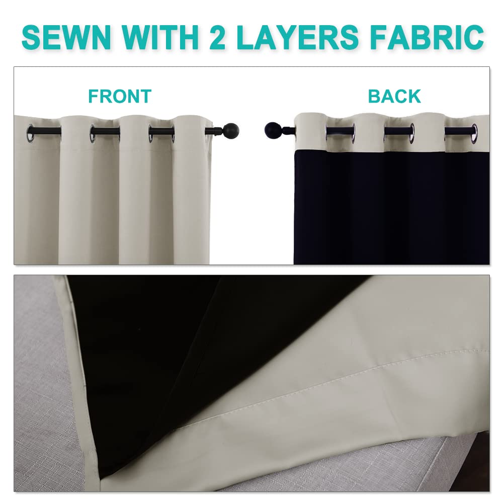 NICETOWN Natural 100% Blackout Curtains for Windows, Pack of 2, 52 inches W x 120 inches L, Super Heavy-Duty Black Lined Total Darkness Drapes for Bedroom, Privacy Assured Window Treatment for Patio