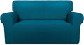 PureFit Super Stretch Sofa Slipcover – Spandex Non Slip Soft Couch Sofa Cover, Washable Furniture Protector with Non Skid Foam and Elastic Bottom for Kids, Pets （Loveseat, Peacock Blue）
