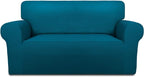 PureFit Super Stretch Sofa Slipcover – Spandex Non Slip Soft Couch Sofa Cover, Washable Furniture Protector with Non Skid Foam and Elastic Bottom for Kids, Pets （Loveseat, Peacock Blue）