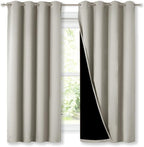 NICETOWN Extra Long Truly Blackout Drapes for Hall and Villa, 46-inch Width Each Panel, 45-inch Length, Natural, 2 Pieces, 100% Blackout Window Curtain Panels with Black Lined for Night Shift Worker