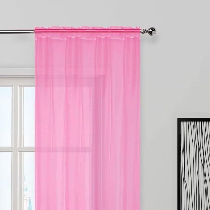 SpaceDresser Basic Rod Pocket Sheer Voile Window Curtain Panels Pink 1 Pair 2 Panels 60 Width 84 Inch Long for Kitchen Bedroom Children Living Room Yard（Pink, 60W x 84L）