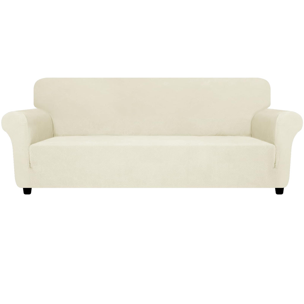 ZNSAYOTX Oversized Super Stretch Couch Cover (92"-115"), New Striped Sofa Covers Comfortable & Durable, Dog Cat Pets Friendly Extra Large Spandex Sofa Slipcovers (Beige, XL Sofa)