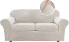 H.VERSAILTEX Real Velvet Plush 3 Piece Stretch Sofa Covers Couch Covers for 2 Cushion Couch Sofa Slipcovers Width Up to 90 Inch Thick Soft Stay in Place (Large Sofa, Oatmeal)