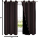 NICETOWN Complete 100% Blackout Curtains, Thermal Insulated & Energy Efficiency Window Draperies with Black Liner, Noise Reducing Short Curtains for Kids Room (Brown, 42-inch W by 63-inch L, 2 Panels)