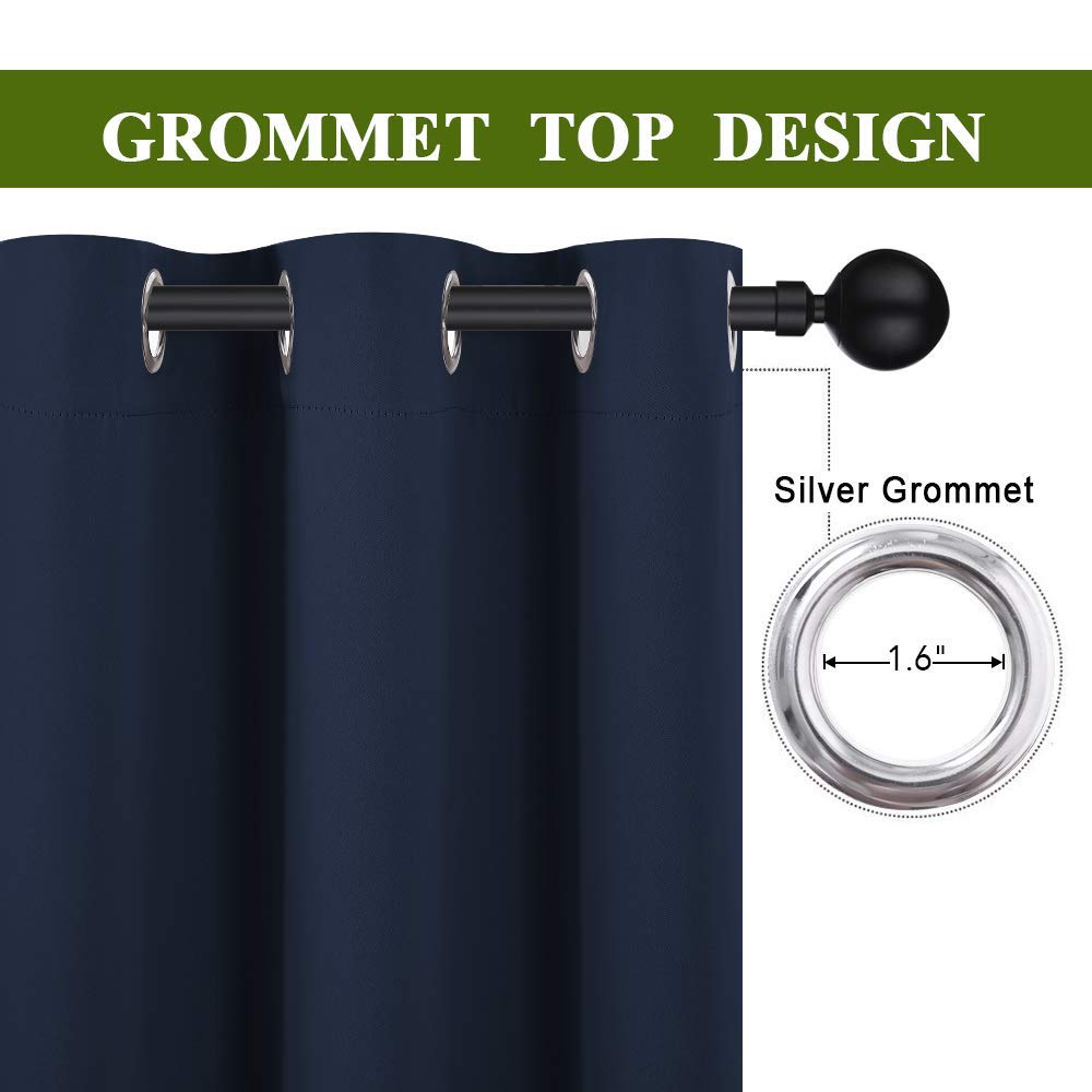 NICETOWN Blackout Draperies Curtains, All Season Thermal Insulated Solid Grommet Top Blackout Curtains/Drapes for Kid's Room (Navy, 1 Pair, 34 x 63 Inch)