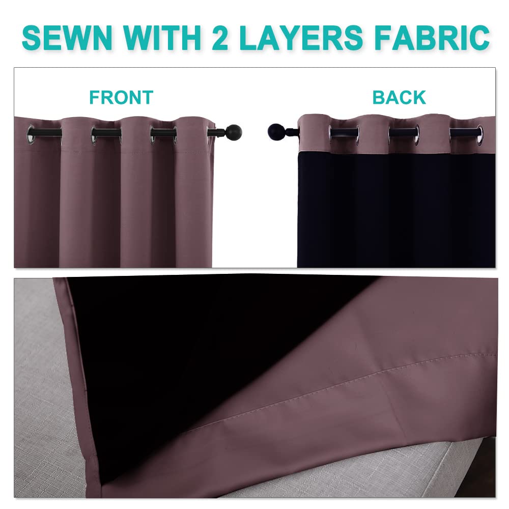 NICETOWN Dry Rose 100% Blackout Lined Curtains, 2 Thick Layers Completely Blackout Window Treatment Panels Thermal Insulated Drapes for Kitchen (1 Pair, 42" Width x 63" Length Each Panel)