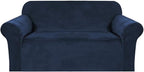 H.VERSAILTEX Stretch Velvet Loveseat Covers for 2 Cushion Couch Covers for Living Room Sofa Covers Slipcovers with Non Slip Straps Bottom, Ultra Thick Comfy Velour (Width 58"-72", Navy)