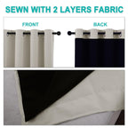 NICETOWN Natural 100% Blackout Lined Curtains, 1 Pair, 37" Width x 50" Length Each Panel, 2 Thick Layers Narrow Wide Window Treatment Panels Thermal Insulated Drapes for Kitchen Small Window