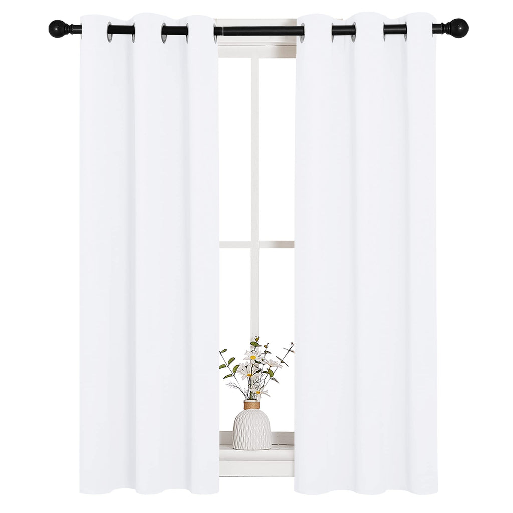 NICETOWN Draperies Curtains Panels, 2 Panels, 29 by 40, White, Blocking Out 50% Sunlight Window Treatment Curtains, Grommet Top Small Window Drapes for Bedroom
