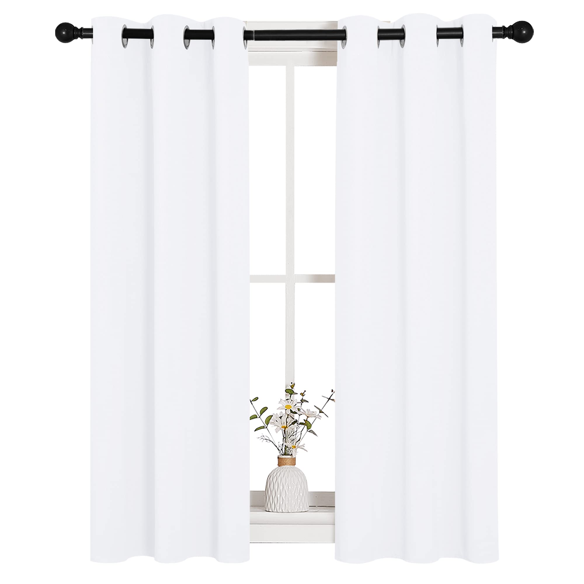 NICETOWN Draperies Curtains Panels, 2 Panels, 29 by 40, White, Blocking Out 50% Sunlight Window Treatment Curtains, Grommet Top Small Window Drapes for Bedroom