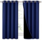NICETOWN 100% Blackout Curtains with Black Liners, Thermal Insulated 2-Layer Lined Drapes, Energy Efficiency Small Window Draperies for Dining Room (Royal Blue, 2 Panels, 52 inches W by 54 inches L)