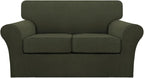 Turquoize 3 Piece Sofa Covers for 2 Cushion Couch Sofa Slipcover Soft Couch Cover for Dogs-Washable Sofa Furniture Cover with 2 Individual Cushion Covers, Thick Jacquard Fabric (Loveseat, Olive)