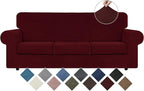 WEERRW Velvet High Stretch Couch Covers for 3 Cushion Couch Sofa Slipcovers, Washable Furniture Protector with Non Slip Elastic Bottom, Feature Soft and Thick Plush Fabric, Burgundy, Large