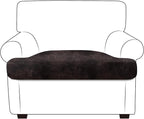 Leather Look Couch Cushion Covers Sofa Seat Slipcovers Sets Couches Furniture Protector for Sectional Armchair Loveseat Pets Kids Stretch Spandex Fabric (1 T-Cushion Armchair, Chocolate)