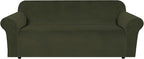 H.VERSAILTEX Stretch Velvet Sofa Covers for 3 Cushion Couch Covers Furniture Protector Soft with Non Slip Elastic Bottom, Crafted from Thick Comfy Rich Velour (Sofa 72"-90", Olive)