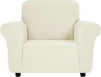 ZNSAYOTX Super Stretch Chair Slipcover (30"-47"), New Striped Sofa Chair Covers for Living Room, Dogs Pet Friendly Anti-Slip Chair Protector Spandex Armchair Slipcovers (Beige, Chair)
