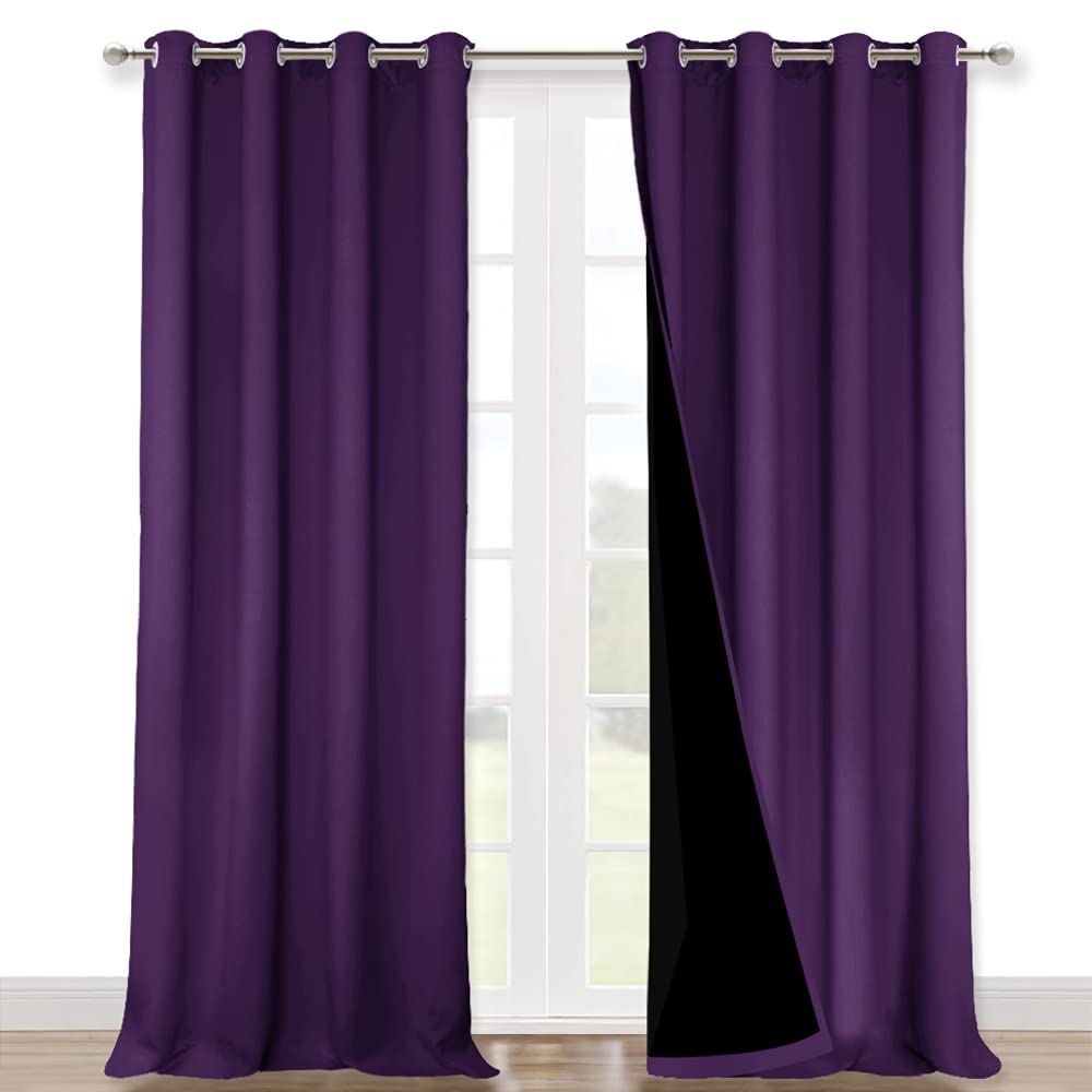 NICETOWN 100% Blackout Blinds, Set of 2, 46" x 96", Royal Purple, Laundry Room Decor Window Treatment Curtains for Large Patio Sliding Door, Thermal Insulated Curtains for Bedroom