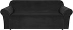 H.VERSAILTEX Stretch Velvet Sofa Covers Large Couch Covers Sofa Slipcovers with Non Slip Straps Underneath The Furniture, Feature Thick Comfy Rich Velour (XL Sofa, 98"-105", Black)