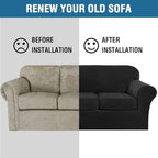 H.VERSAILTEX Velvet 4 Piece High Stretch Sofa Slipcover Cover Furniture Protector Form Fit Thick Velvet Extra Large Sofa Cover for 3 Cushion Couch Width Up to 105 Inch(XL Sofa, Jet Black)