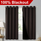 NICETOWN Complete 100% Blackout Curtains, Thermal Insulated & Energy Efficiency Window Draperies with Black Liner, Noise Reducing Short Curtains for Kids Room (Brown, 52-inch W by 63-inch L, 2 Panels)