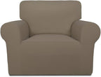 PureFit Super Stretch Chair Sofa Slipcover – Spandex Non Slip Soft Couch Sofa Cover, Washable Furniture Protector with Non Skid Foam and Elastic Bottom for Kids, Pets （Chair, Natural）