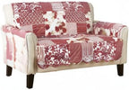 Great Bay Home Reversible Patchwork Loveseat Cover - Washable Slipcover Furniture Protector with Elastic Straps - Perfect for Kids & Pets - Box-Stitched Detail (Burgundy)