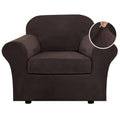 H.VERSAILTEX Rich Velvet Stretch 2 Piece Cover Chair Slipcover Sofa Cover Furniture Protector Couch Soft with Elastic Bottom Chair Couch Cover with Arms Width Up to 49 Inch(Chair,Brown)