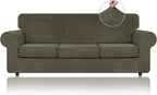 WEERRW 4 Pieces Velvet High Stretch Couch Covers for 3 Cushion Couch Sofa Slipcovers, Washable Furniture Protector with Non Slip Elastic Bottom, Feature Soft and Thick Plush Fabric, Light Brown, Large