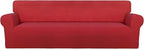 PureFit Super Stretch 4 Seater Sofa Slipcover – Spandex Non Slip Soft Couch Sofa Cover, Washable Furniture Protector with Non Skid Foam and Elastic Bottom for Kids, Pets （XX Large, Red）