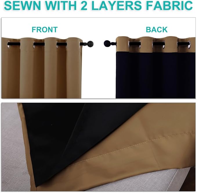 NICETOWN Full Shade Curtain Panels, Gold Brown, 70 x 84 inch, Pair of Energy Smart & Noise Blocking Out Blackout Drapes for Dining Room Window, Thermal Insulated Guest Room Lined Window Dressing