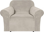 H.VERSAILTEX Stretch Velvet Armchair Cover Couch Covers 1 Cushion Chair Slipcover for Living Room Furniture Cover Crafted from Thick Comfy Rich Velour (Chair 31"-49", French Oak)