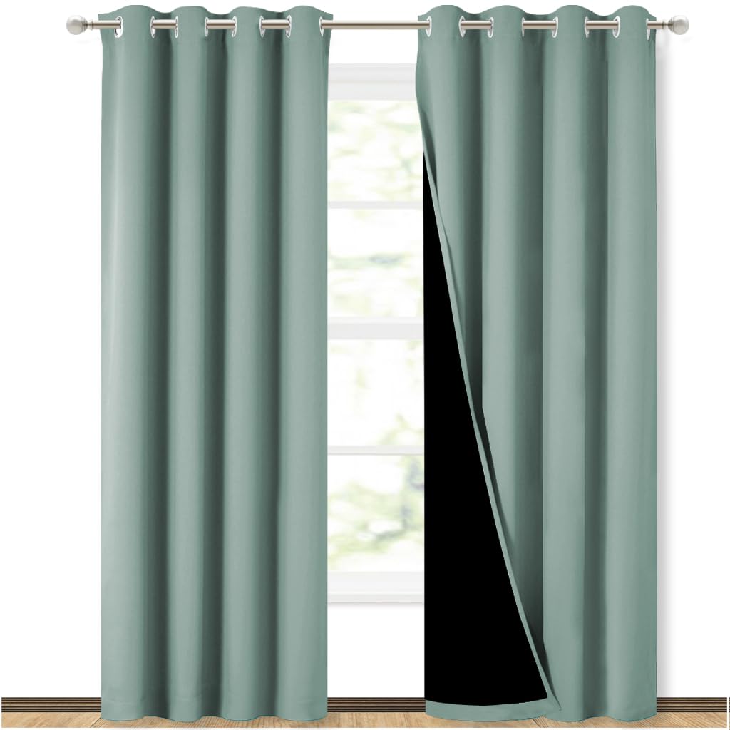 NICETOWN 100% Blackout Curtains 84 inches Long, Seafoam Green, 52 inches Wide, Pair of Energy Smart & Noise Blocking Out Drapes for Baby Room Window, Thermal Insulated Guest Room Lined Window Dressing