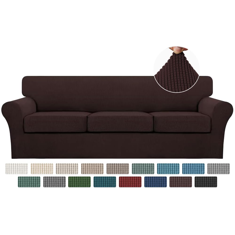 Turquoize 4 Piece Sofa Covers For 3 Cushion Couch Sofa Slipcover Soft Couch Cover For Dogs-Washable Sofa Furniture Covers With 3 Individual Large Cushion Covers Feature Thick Fabric(XL Sofa, Burgundy)