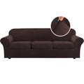 H.VERSAILTEX High Stretch Sofa Slipcover 4 Piece Cover Velvet Furniture Protector Form Fit Thick Velvet Extra Large Sofa Cover for 3 Cushion Couch Width Up to 97 Inch (Large Sofa, Brown)