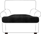 Leather Look Couch Cushion Covers Sofa Seat Slipcovers Sets Couches Furniture Protector for Sectional Armchair Loveseat Pets Kids Stretch Spandex Fabric (1 T-Cushion Armchair, Black)