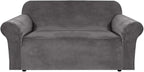 H.VERSAILTEX Stretch Velvet Loveseat Covers for 2 Cushion Couch Covers for Living Room Sofa Covers Slipcovers with Non Slip Bottom, Ultra Thick Comfy Velour (Width 58"-72", Grey)