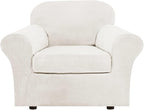 H.VERSAILTEX Rich Velvet Stretch 2 Piece Chair Cover Chair Slipcover Sofa Cover Furniture Protector Couch Soft with Elastic Bottom Chair Couch Cover Width Up to 49 Inch (Chair, Porcelain White)