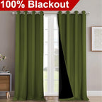 NICETOWN 100% Blackout Curtains for Windows, Pack of 2, Olive Green, 52" W x 120" L, Super Heavy-Duty Black Lined Total Darkness Drapes for Bedroom, Privacy Assured Window Treatment for Patio