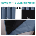 NICETOWN 100% Blackout Window Curtain Panels, Stone Blue, 2 Pieces, 37" Wide Each Panel, Heat and Full Light Blocking Drapes with Black Liner for Nursery, 50" Drop Thermal Insulated Draperies
