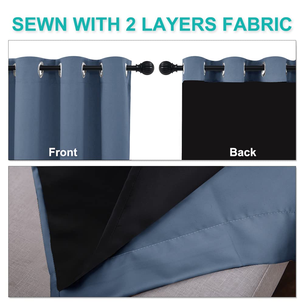 NICETOWN 100% Blackout Window Curtain Panels, Stone Blue, 2 Pieces, 37" Wide Each Panel, Heat and Full Light Blocking Drapes with Black Liner for Nursery, 50" Drop Thermal Insulated Draperies