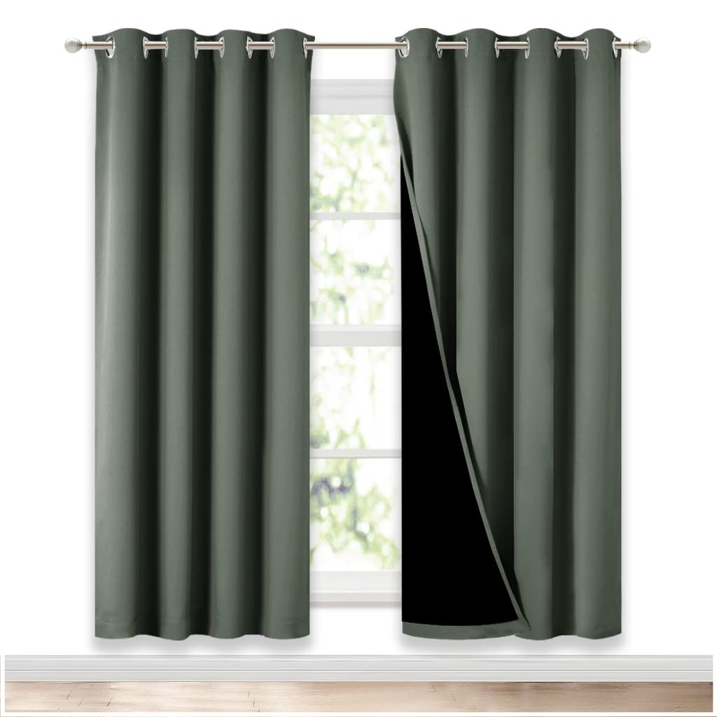 NICETOWN 100% Blackout Window Curtain Panels, Full Light Blocking Drapes with Black Liner for Nursery, 72-inch Drop Thermal Insulated Draperies (Dark Mallard, 2 Pieces, 52-inch Wide Per Panel)