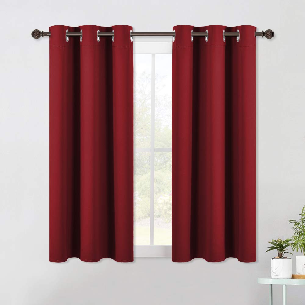 NICETOWN Blackout Curtains & Drapes for Bedroom, Burgundy Red, W34 x L48, Set of 2, Triple Weave Grommet Top Thermal Insulated Light Blocking Panels for Bathroom/Living Room