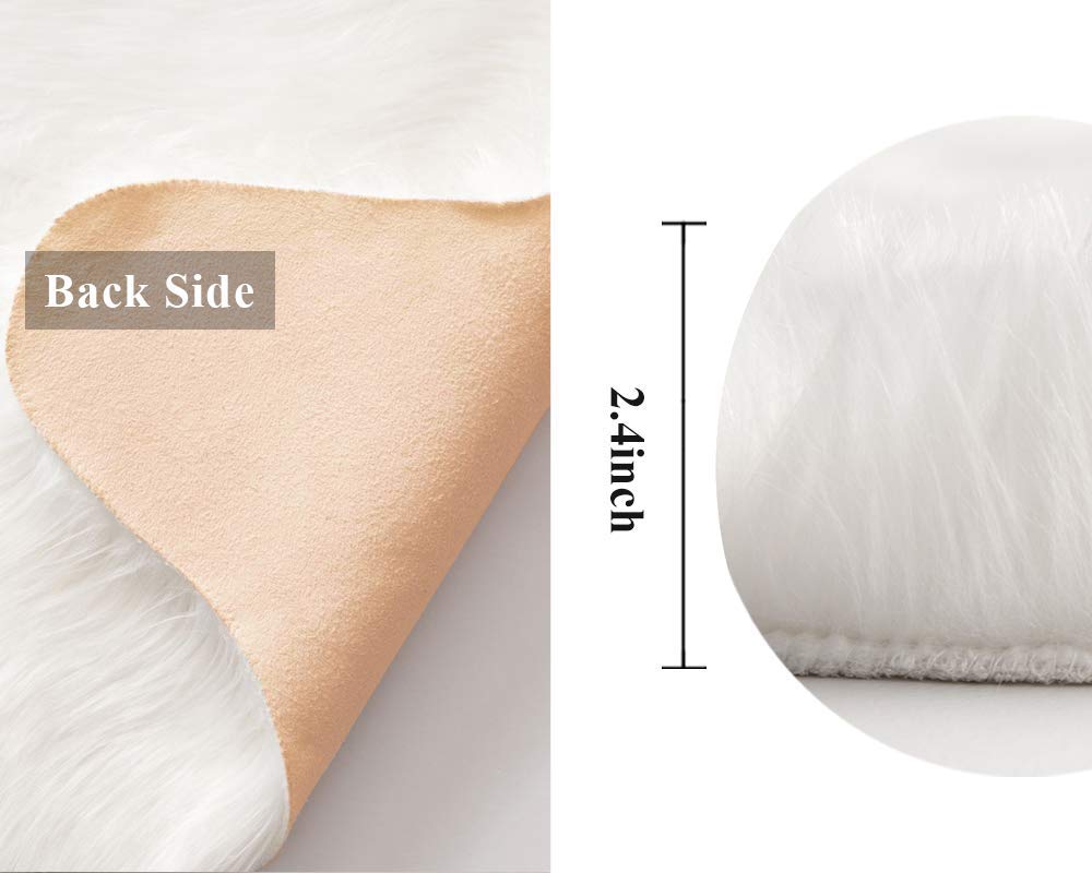 MIULEE Fluffy Area Rug 2x3 ft Faux Fur Sheepskin Rug for Bedroom White