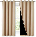 NICETOWN Extra Long Truly Blackout Drapes for Hall and Villa, 46" Width Each Panel, 45" Length, Biscotti Beige, 2 Pieces, 100% Blackout Window Curtain Panels with Black Lined for Night Shift Worker
