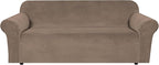 H.VERSAILTEX Stretch Velvet Sofa Covers for 3 Cushion Couch Covers Furniture Protector Soft with Non Slip Elastic Bottom, Crafted from Thick Comfy Rich Velour (Large Sofa 90"-97", Coco Mocha)