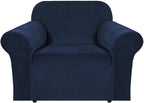 H.VERSAILTEX Stretch Velvet Armchair Cover Couch Covers 1 Cushion Chair Slipcover for Living Room Furniture Cover Crafted from Thick Comfy Rich Velour (Chair 31"-49", Navy)