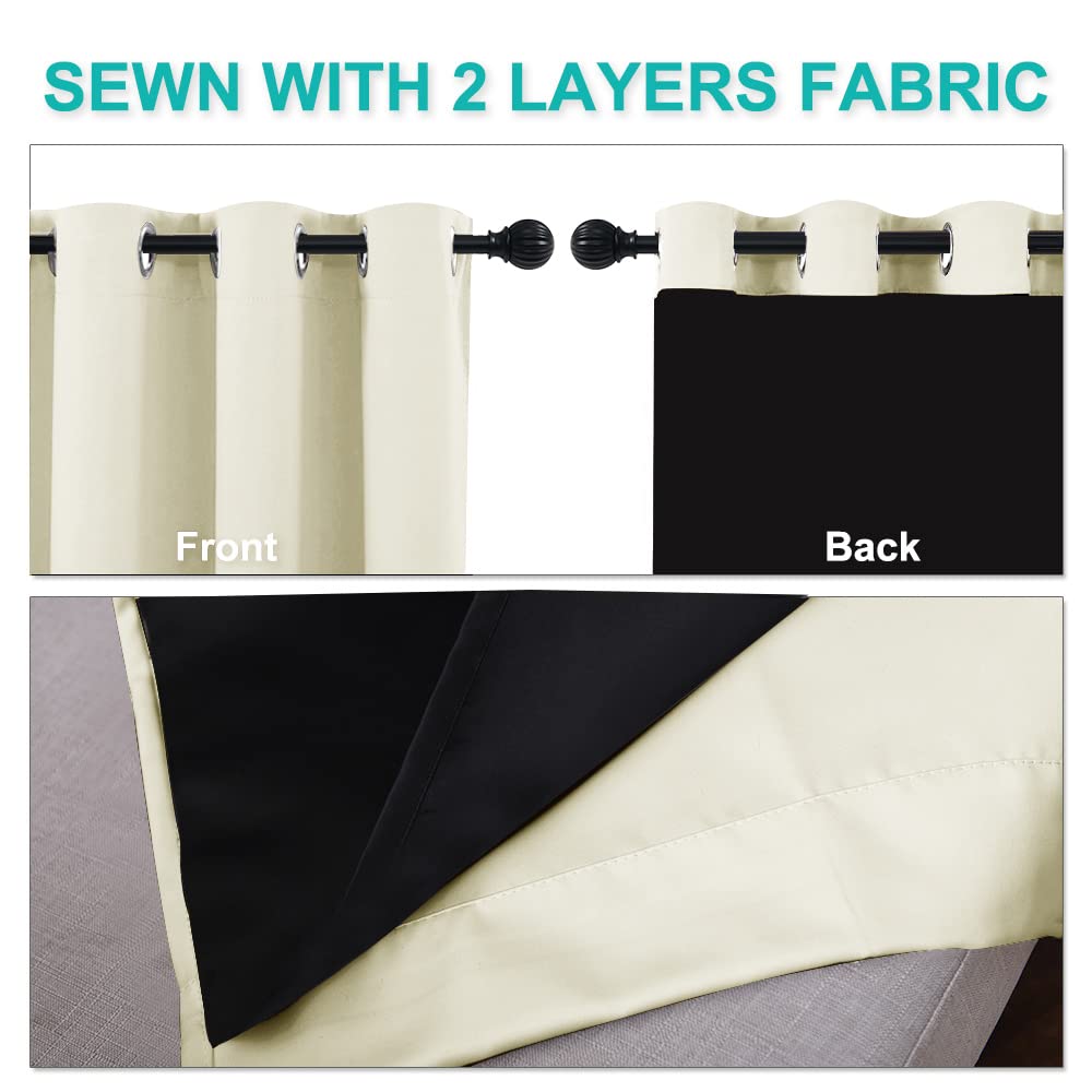 NICETOWN 100% Blackout Blinds, Set of 2, 46" x 96", Beige, Laundry Room Decor Window Treatment Curtains for Large Patio Sliding Door, Thermal Insulated Curtains for Bedroom